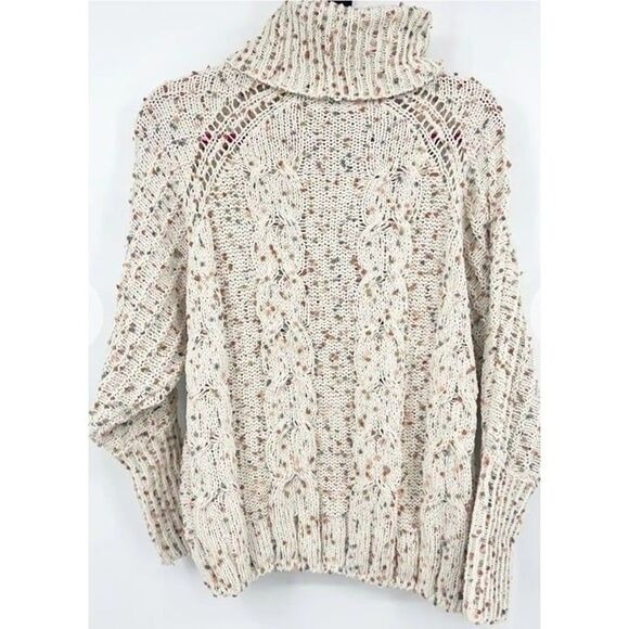 Moon & Madison Womens S Cream Cowl Neck Speckled Knit Chunky Preppy Fisherman - Picture 3 of 11